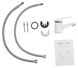 Miscelatore per lavabo, con comando a leva, struttura in ottone resistente, colore bianco