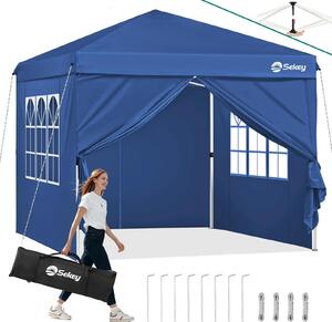 Gazebo pieghevole Sekey 3x3 m, gazebo da giardino pop-up impermeabile e resistente all'inverno, con 4 pannelli laterali inclusi, gazebo per feste da giardino e terrazza, blu scuro
