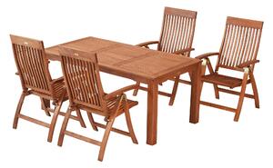 Merxx Set di mobili da giardino Comodoro 5 pezzi - 4 poltrone pieghevoli, tavolo 170 x 90 cm - Eucalipto