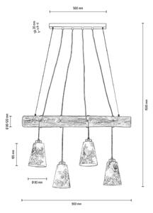 Euluna Lampada sospensione Flarino, legno di pino, 4 luci