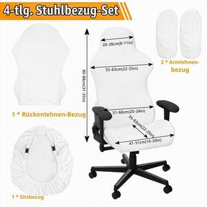 Coprisedili per sedia da gaming, set da 4 pezzi, colore bianco, elasticizzati, lavabili, adatti per sedie da computer