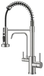 Miscelatore da cucina a tre vie, 2-in-1, in acciaio inossidabile, con doccetta estraibile e girevole a 360°