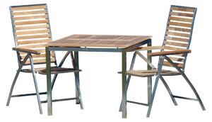 ALEOS. Set da giardino in acciaio inossidabile e teak: tavolo 90x90 cm + 2 sedie alte in teak e acciaio inossidabile, set di mobili da giardino per 2 persone, legno di teak di qualità A, ideale per uso professionale