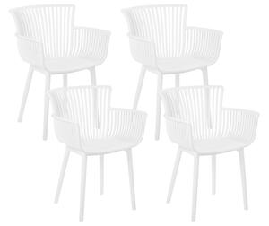 Set di 4 sedie da pranzo in plastica bianca per interni ed esterni da giardino con braccioli in stile minimalista Beliani