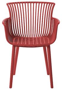 Set di 4 sedie da pranzo in plastica rossa per interni ed esterni da giardino con braccioli in stile minimalista Beliani