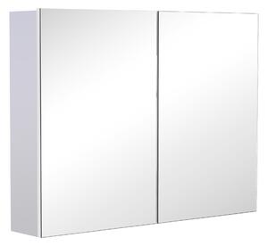HOMCOM Armadietto Pensile da Bagno | Due Ante Frontali con Specchiera e 3 Ripiani Interni | MDF Bianco (80 x 60 x 15 cm)|Aosom