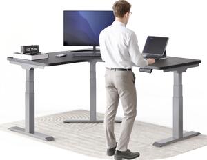 Scrivania DESKSPACE CORNER, regolabile elettricamente in altezza, 160 x 130 x 70 cm, piano nero, struttura grigia