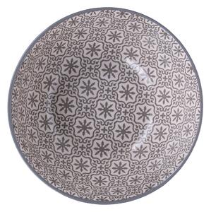 Ciotola insalatiera tonda 20 cm in porcellana turchese e grigia con doppio decoro Confusion Fiori