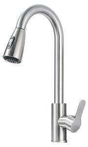 Rubinetto da cucina, girevole a 360°, con due modalità di spruzzo, finitura in nichel spazzolato