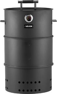 Barbecue affumicatore a carbonella, affumicatore a carbonella con cilindro da 470 mm, barbecue da esterno in acciaio rivestito con 2 griglie, 1 asta appendiabiti, 6 ganci e termometro, ideale per cucinare in giardino durante le feste