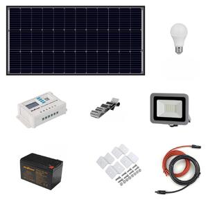 Kit Fotovoltaico a Isola 110W - Kit con pannello solare, regolatore di carica, proiettore, e accessori per l'installazione