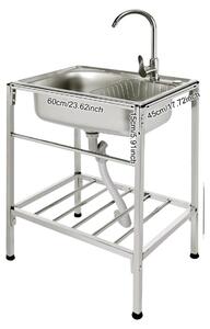 Lavello da cucina, finitura in acciaio inossidabile, include rubinetto con acqua calda e fredda, colore argento