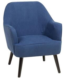 Poltrona da soggiorno in tessuto imbottito colore blu marino con gambe in legno in stile retrò Beliani