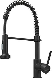 STANEW Rubinetto da cucina, rubinetto da cucina estraibile ad alta pressione, miscelatore per lavello con spruzzo, orientabile a 360° Due funzioni di spruzzo， Barra trasversale per strofinacci, nero