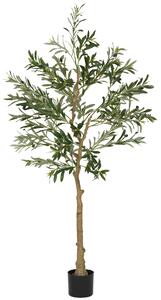 HOMCOM Pianta Artificiale di Olivo Alta 150 cm, Albero Finto con 720 Foglie e 32 Olive, Vaso Incluso | Aosom Italy