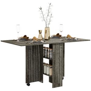 HOMCOM Tavolo a Ribalta con 2 Ripiani Inferiori per 6 Persone Max, in Legno 140x75x74 cm, Grigio | Aosom Italy