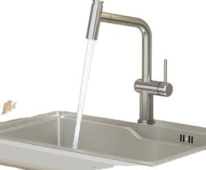 Miscelatore da cucina con doccetta estraibile, realizzato in acciaio inossidabile resistente, finitura spazzolata (design a forma di "L")