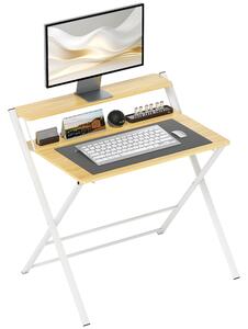 HOMCOM Scrivania Pieghevole con Ripiano Rialzato e Gambe a X, in Legno e Acciaio, 86x66x82 cm, Bianco e color Legno