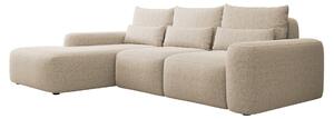 Selsey Carnos - Divano angolare con funzione letto, cuscino lombare, ciniglia, beige, a sinistra