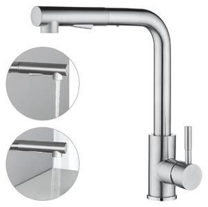 Miscelatore da cucina con doccetta estraibile, realizzato in acciaio inossidabile resistente, finitura spazzolata (a forma di L)