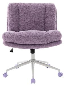 Poltrona da ufficio ampia, rivestita in ecopelliccia viola, girevole e regolabile, in stile accogliente