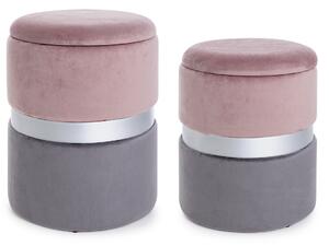 Set di 2 pouf contenitore POLINA in velluto rosa-grigio