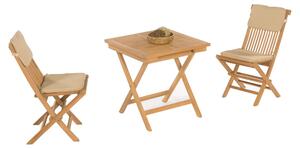 SonnenPartner Sunny Smart Set di mobili da giardino "Bristol": 2 sedie pieghevoli con cuscini color naturale, 1 tavolo pieghevole 70x70 cm, legno di teak 80086104