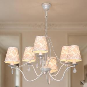 Lampadario a sospensione a 6 bracci E14 in tessuto metallico con motivo floreale Lampada a sospensione romantica Lampada a sospensione sala da pranzo soggiorno