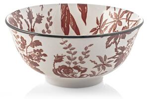 Set 6 coppette con piede Elizabeth in porcellana bianca decorata rosso cm 16