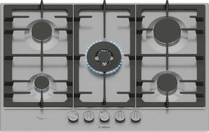 Bosch Piano Cottura 5 Fuochi a Gas 75 cm (1 Bruciatore Wok) in Ghisa colore Acciaio Inox - PCQ7A5I95 Serie 6