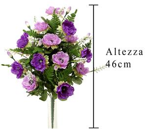 Set 2 Bouquet Artificiale Composto di 14 Fiori Artificiali di Anemone Altezza 46 cm Viola