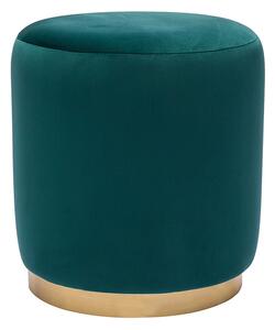 Pouf rotondo in velluto blu petrolio e metallo dorato D40 cm AMAYA