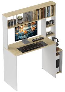 HOMCOM Scrivania Moderna per PC con Libreria, Scaffale e Porta CPU, 113x45x138.5 cm, Rovere