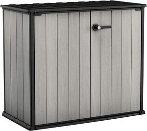 Keter Porta Attrezzi da Giardino Patio Store, 1000L, Effetto Legno Spazzolato, Grigio, 139,5x77x120H cm