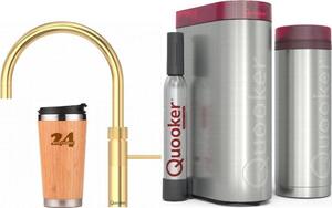 QUOOKER FUSION ROUND beccuccio fisso 24 carati Gold Edition VAQ PRO3 con CUBE2 (3FRGLDCUBE)Rubinetto per acqua bollente a 100°CSistema per acqua potabile Inclusa tazza termica