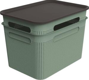 Set di 2 contenitori in plastica verdi con coperchio 26,5x36,5x26 cm Brisen - Rotho