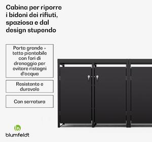 Blumfeldt BinSafe - Cassetta per 4 bidoni dei rifiuti fino a 240 L, resistente alle intemperie, con lucchetto, tetto piantumabile, in acciaio galvanizzato