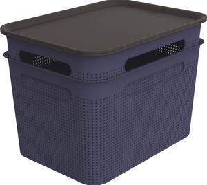 Set di 2 contenitori in plastica blu scuro con coperchio 26,5x36,5x26 cm Brisen - Rotho