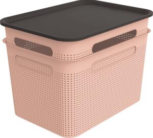 Set di 2 contenitori in plastica con coperchio rosa chiaro 26,5x36,5x26 cm Brisen - Rotho