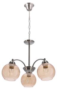 Lampada a sospensione con paralumi scanalati color ambra, modello Medina, finitura cromata-argento, 3xE27x60W, metallo, dimensioni: 72x45x45 cm, IP20, Candellux