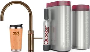 "QUOOKER FUSION ROUND bocca fissa ottone patina COMBI+ B con CUBE 2 *Il rubinetto che può fare tutto! (22+FRPTNCUBE)" (2-St) Rubinetto per acqua bollente a 100°C con sistema per acqua potabile *Inclusa tazza termica