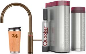 QUOOKER FUSION ROUND bocca fissa ottone patina VAQ PRO3 con CUBE 2 (3FRPTNCUBE) Rubinetto per acqua bollente a 100°C con sistema di acqua potabile Inclusa tazza termica