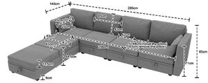 Morbido divano componibile a forma di U con contenitore, divano letto matrimoniale, braccioli pieghevoli in tessuto, ampio divano reclinabile, Grigio