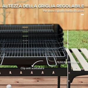 Outsunny Barbecue a Carbonella ad Altezza Regolabile con 3 Ripiani e Vassoio, in Metallo Legno, 113x53.5x82.5 cm, Nera