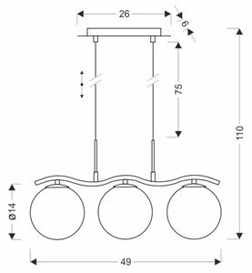 Lampadario a cavo LUMOS 3xG9/20W/230V nero fumé