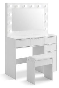 Tavolino da trucco Relaxdays, con specchio a LED e sgabello, tavolino da parrucco con 4 cassetti e ripiano, dimensioni 140x105x40 cm, tavolino per cosmetici, bianco