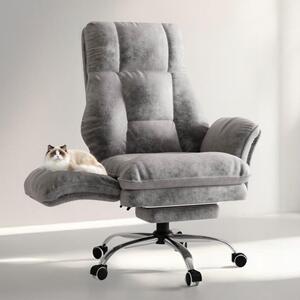 Sedia girevole da ufficio, ergonomica, con braccioli pieghevoli; sedia da gaming con poggiapiedi e schienale regolabile fino a 135°, colore grigio, rivestita in ecopelle
