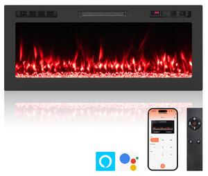 COSTWAY, camino elettrico da 42 pollici con riscaldamento da 750W/1500W, 12 colori di fiamma e brace, camino elettrico con controllo remoto/app, da montare a parete o da incasso