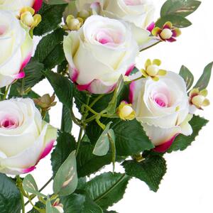 Set 2 Bouquet Artificiale Rose Boccio/Hiperycum per 13 Fiori Beige