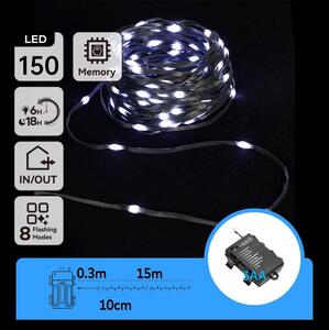 Aigostar - Catena LED esterna 150 LED, 8 funzioni, 15,3m, IP44, bianco freddo